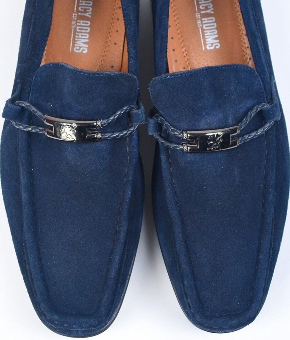 Stacy Adams 'Neville' Men 9.5 Moc Toe Bit Navy Blue Suede Leather Loafer Slip On